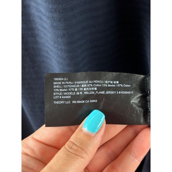 Theory Willem Flame Striped Jersey Polo Men's Large Navy Blue Short Sleeves - Picture 8 of 9